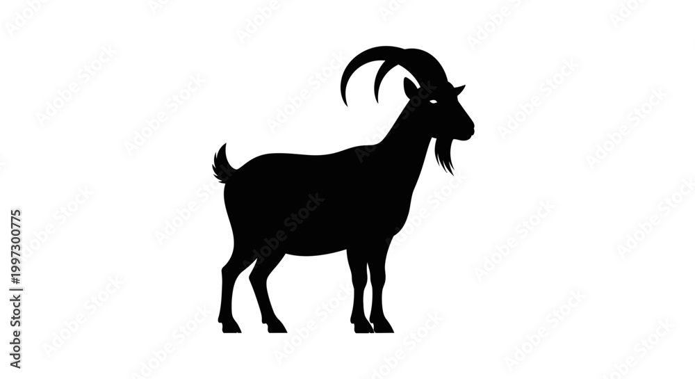 Obraz premium Silhouette of a Majestic Goat Standing Proudly Against White Background.