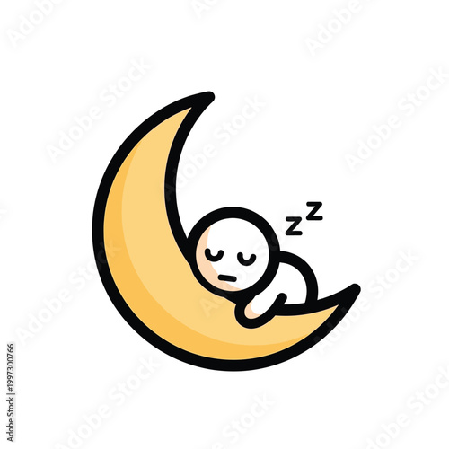 Sleeping Baby on Moon Cartoon.
