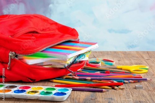 Backpack Filled With School Supplies Including Colored Pencils and Notebooks ...