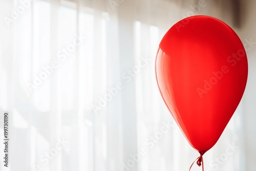 Red Balloon Floats Near a Window With Soft Light During the Day in a Room