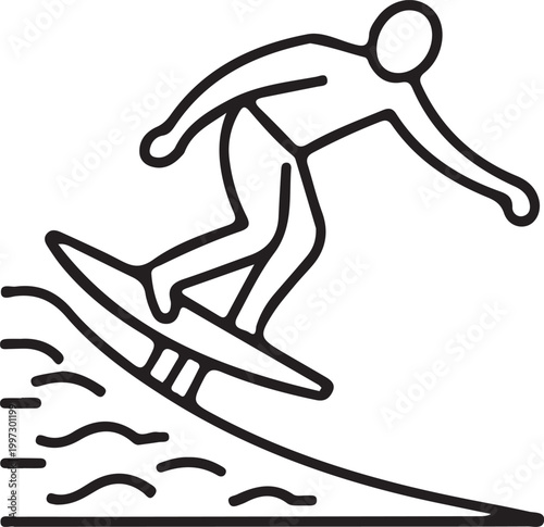 Skimboarding sliding thin layer on water line art vector illustration