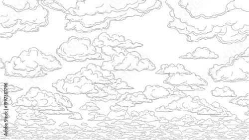 фотографія 2D AutoCAD illustration of clouds and sea in landscape