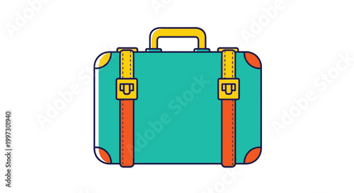 Vintage Teal Luggage Travel Suitcase.