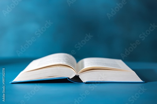 Open Book on a Blue Background Displaying Pages in a Reading Setting