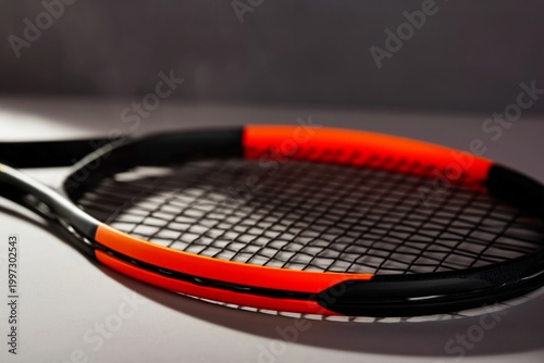 Close View of a Tennis Racket on a Flat Surface With Bright Colors and a Defi...