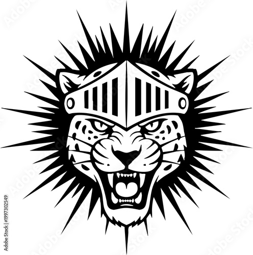Leopard Knight Mascot Logo with Sunburst Design