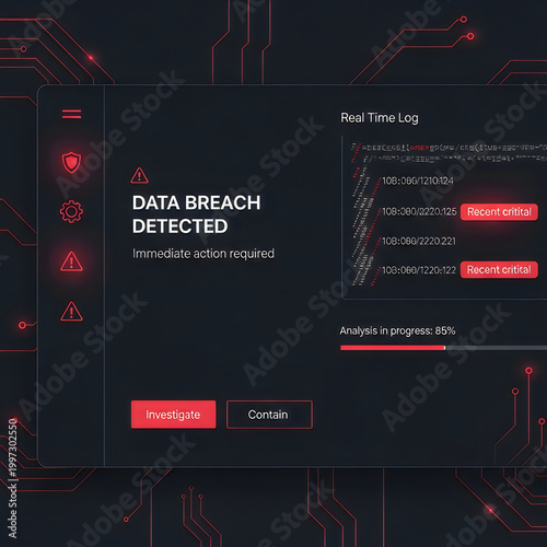 Cybersecurity alert data breach detected protecting digital assets and networks