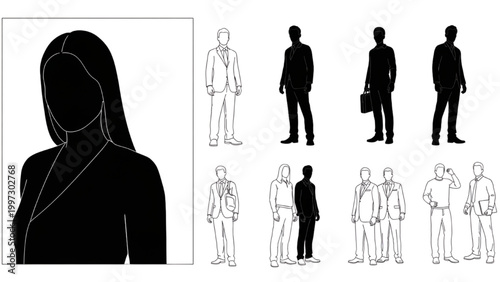 фотографія A 2D AutoCAD illustration of people in business attire standing in various poses