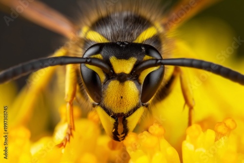 Close View of a Bee on a Yellow Flower Collecting Pollen During Daylight Hours