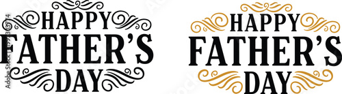 Happy father's day decorative text designs with flourishes and swirls