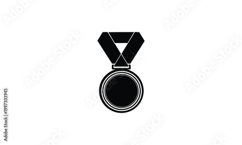 Black medal with ribbon award icon