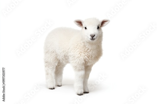 White Lamb Standing on a Light Background With a Friendly Expression