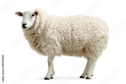 White Lamb Standing on a Light Background With a Friendly Expression
