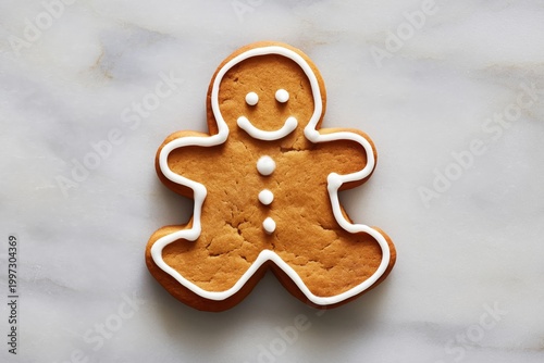 Gingerbread Cookie With Icing Decoration on a Cooling Rack in Kitchen