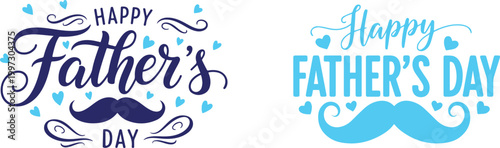 Happy father's day watercolor designs with mustaches and floral elements