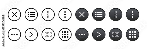 Set of user interface navigation icons. circle outline and solid menu symbols. vector illustration