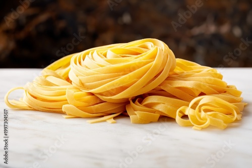 Fresh Pasta Sits on a Marble Surface Ready for Cooking and Serving in a Meal