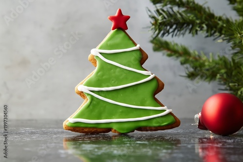 Decorating Gingerbread Cookies Shaped Like Trees During the Holiday Season in...