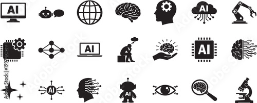 Intelligence icon set with brain idea symbols for smart thinking AI innovation and knowledge concept