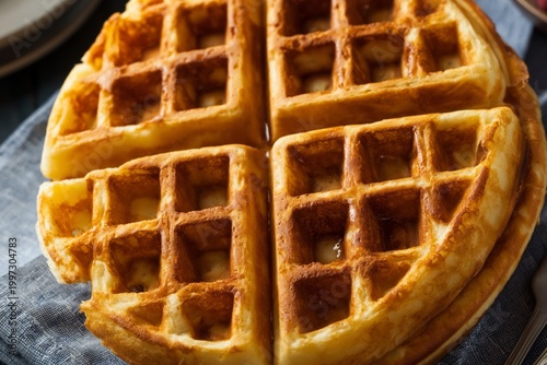 Enjoying Freshly Made Waffles Served With Syrup and Butter at Breakfast Time ...