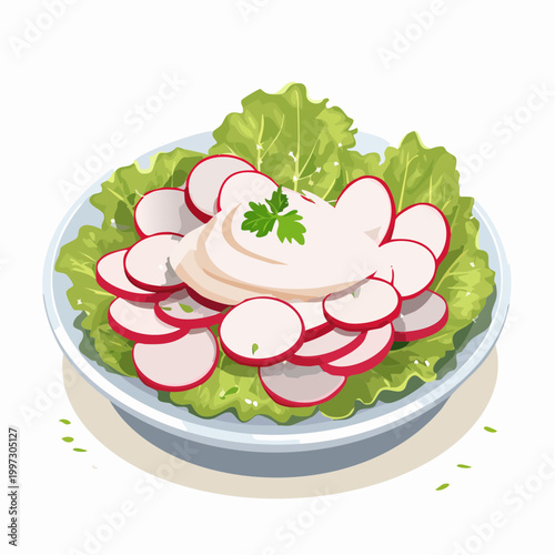 Radieschensalat mit Joghurt-Dressing frisch und modern präsentiert