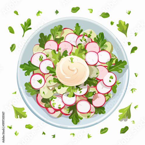 Radieschensalat mit Joghurt-Dressing frisch und modern präsentiert