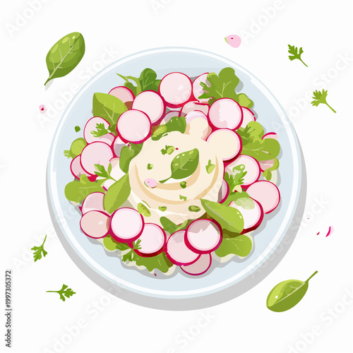 Radieschensalat mit Joghurt-Dressing frisch und modern präsentiert