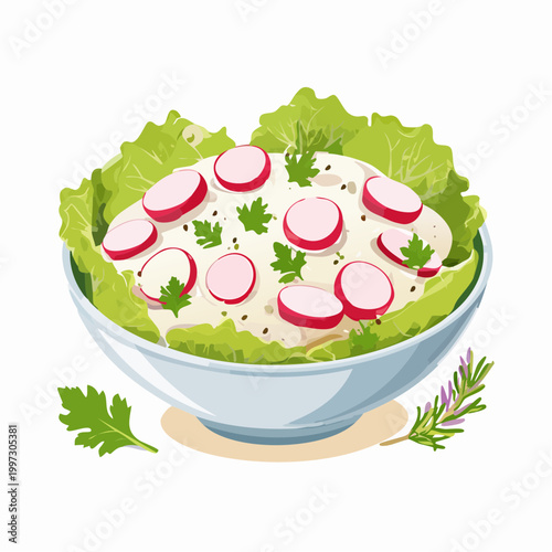 Radieschensalat mit Joghurt-Dressing frisch und modern präsentiert