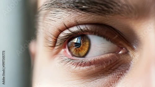 Human eye looking to the side close-up.