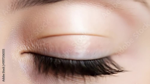 Closed eye with long eyelashes.