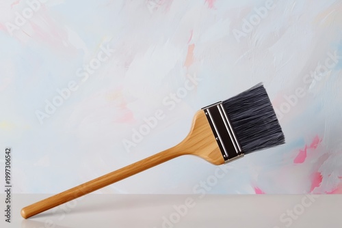 Brush Rests on a Table With a Soft Pastel Backdrop in a Home Improvement Setting