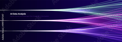 AI Generative Flow, Data Network Lines, Algorithm Code Stream. Abstract Digital Innovation Technology Background. Information Neural Artificial System Visual Effect Backdrop. Vector Illustration