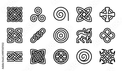 Принти на полотні Celtic Knot Vector Icons, Irish Symbol Set, Ancient Art Patterns, Traditional De