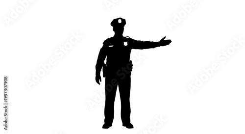 A police officer directing traffic with hand gestures silhouette