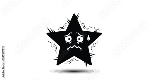 Angry star cartoon with cracked face.