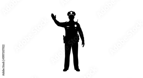 A police officer directing traffic in a stark black silhouette