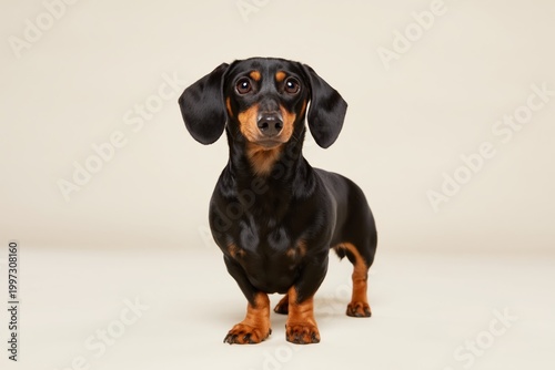 Dog Standing in a Studio With a Neutral Background While Looking at the Camera