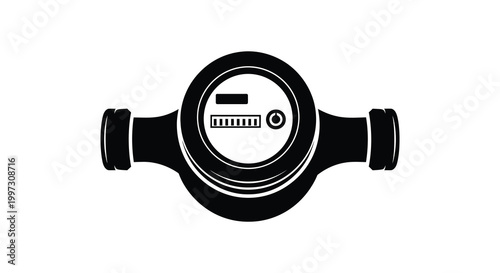 A black silhouette of a water meter with circular design and detailed display silhouette