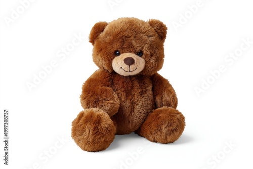 Soft Brown Teddy Bear Sitting on a White Background During Daytime