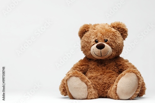 Soft Brown Teddy Bear Sitting on a White Background During Daytime