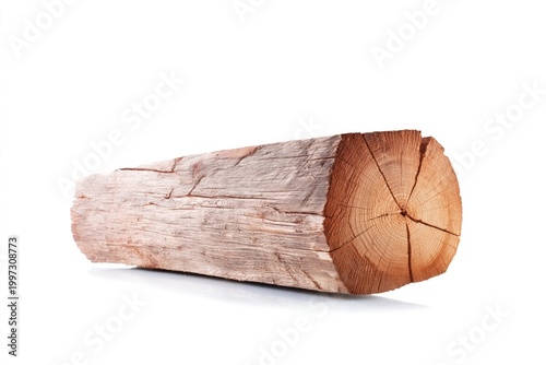 Wood Log Rests on a White Background With Natural Texture and Shape