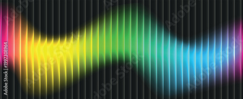 Reeded ripple texture background, translucent glass gradient with gentle stripe relief. Diffused optical spectrum, airy pastel field, iridescent vector illustration