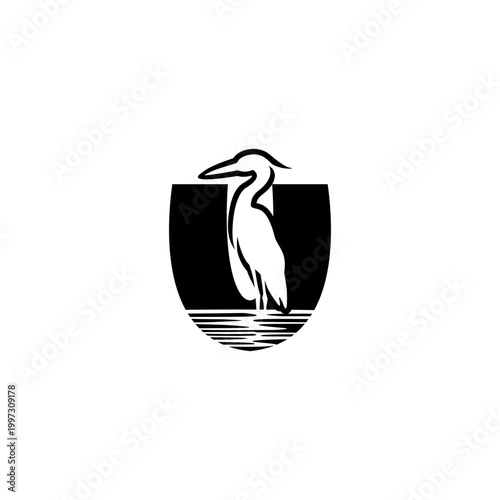 Clean monochrome vector logo featuring a standing crane combined with an alphabet letter U, ideal for brand identity, corporate logo, minimalist design, and emblem use.