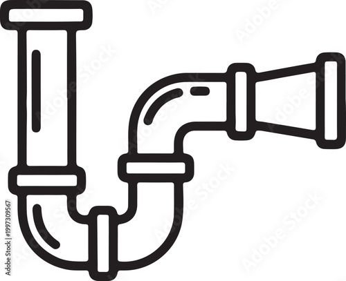 Line art illustration of a plumbing pipe trap with plumbing connection sanitary installation bathroom pipework hydraulic transport maintenance building illustration minimalist