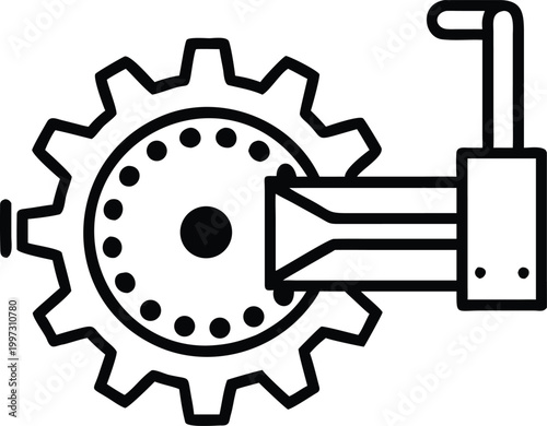 Industrial gear mechanism with integrated shaft and lever outline icon for control systems