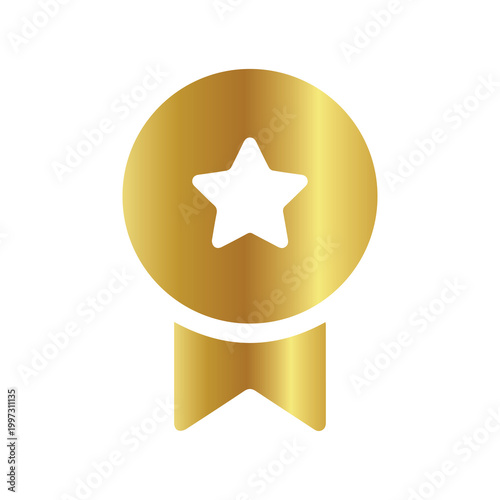 Golden Award Ribbon Badge with Star Icon on Transparent Background PNG | Metallic Gold Achievement Medal Symbol for Winner and Excellence