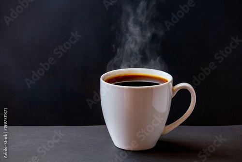 Coffee Cup With Steam Rising on a Dark Background in a Simple Setting