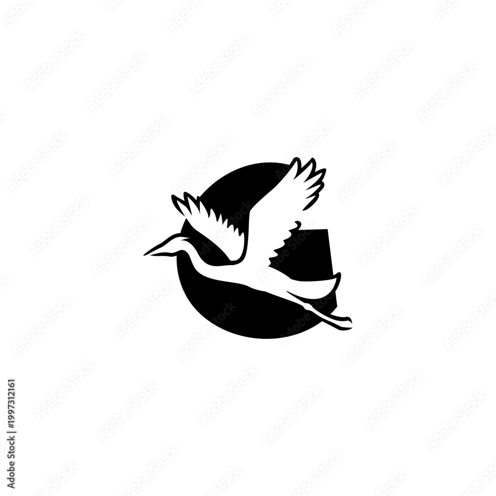 Naklejka premium Flying stork with wide wings forming an alphabet letter G. Elegant bird logo for travel, delivery, or creative business branding.