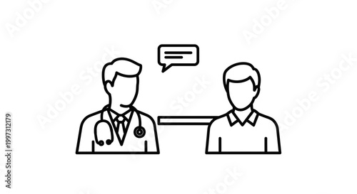 Doctor and patient consultation, medical discussion, healthcare icon