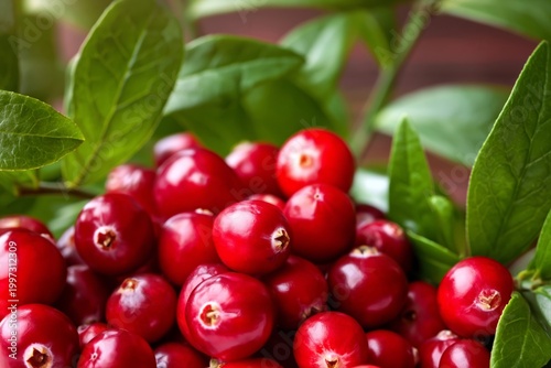 Fresh Red Berries Arranged With Green Leaves on a Wooden Table During Dayligh...